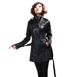 欧美原版 外贸原单特价中长款机车服 女装 优质羊皮 女式皮衣3155