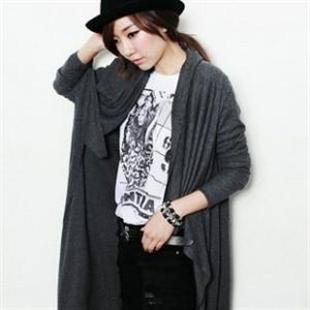 HJ6041 不规则波浪领长袖披风式针织衫外套