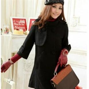 可爱娃娃款 立领A字型呢料大气高贵七分喇叭袖大衣RY8860