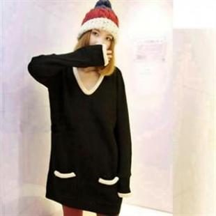 春季新款韩版V领羊羔毛茸拼接毛线针织毛衣衫W60039