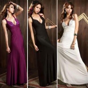 春季新款性感女神美胸宝石后交叉长礼服连衣长裙W60048