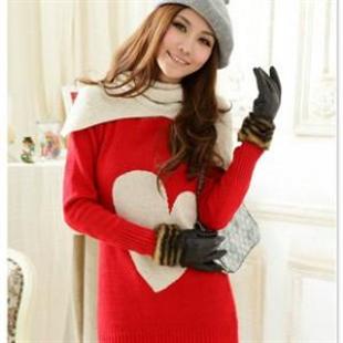 韩版爱心圆领长款宽松休闲毛衣 羊毛衫（配围脖）RY5528