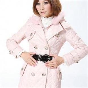 经典菱格纹双排扣假两件套大衣QZDS3068