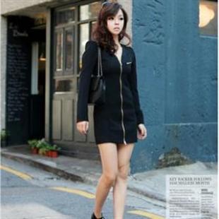 A1576韩依依新款简洁修身长款拉链外套