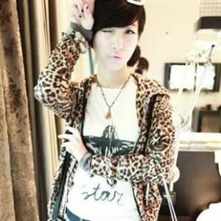 韩依依H85093新款日系白搭豹纹拉链外套