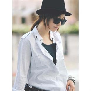 诗蓓蜜.秋冬装 黑白细条纹个性衬衫(配胸章+腰带)SE113B3