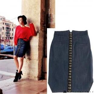 诗蓓蜜 复古拉风百搭显瘦高腰牛仔裙-两码SZ2764