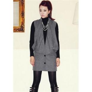 诗蓓蜜 完美气质个性套装(两件套:外灰色裙+黑色打底)SZ1268