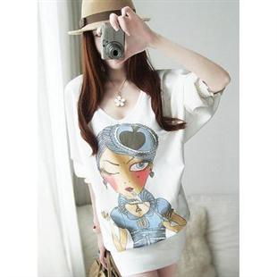 [卡布琦诺.秋冬装] 韩版V领印花宽松卫衣蝙蝠衫Kbyn-1055