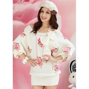 卡布琦诺 时尚玫瑰印花针织连衣裙Kbyn-B2057