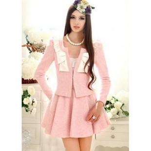 卡布 高档OL名媛粉色圈圈呢收腰套装Kbyn-B2081