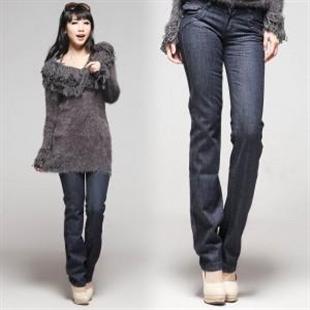 翠诗 女装纯色显瘦OL通勤直筒牛仔长裤T91165