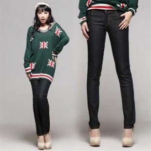 翠诗 女纯色显瘦小脚牛仔长裤靴裤铅笔裤T91163