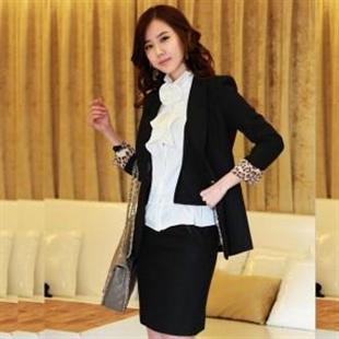 [Shezonme.秋装] 精典豹纹内里时尚OL职业西装套裙13096A