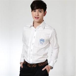 比朗 白色新款男礼服衬衫法式男士长袖衬衣WH1110005