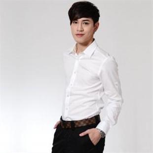 比朗 英伦商务休闲绅士白色衬衣修身男士长袖衬衫WH1110031