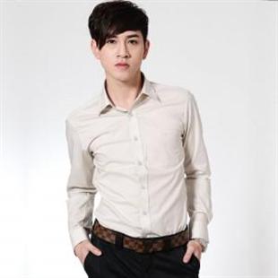 比朗 杏色长袖衬衣正装衬衣休闲男士衬衣WH1110035