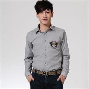 比朗 全棉修身黑白条纹长袖衬衫WH1110010