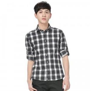 比朗 男士新款英伦磨毛黑色格子衬衫WH1110053