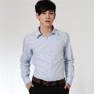 比朗 舒适商务休闲蓝色条纹提花衬衫WH1110027