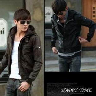 可拆卸连帽皮衣—短款男士皮衣717p90-227