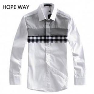 超赞款 大小格子拼接 男士修身衬衫YS038