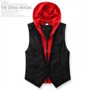 时尚亮面拼色连帽马甲/假两件马甲/拉链马甲 P50