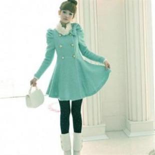 韩依依新款H85122韩板时尚双排金属扣毛昵大衣