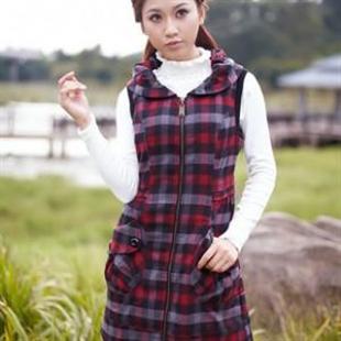 七姿蝶Q4045长款格子拉链连衣裙
