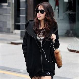 W60003韩依依冬装新款韩版时尚个性双拉链带帽卫衣外套
