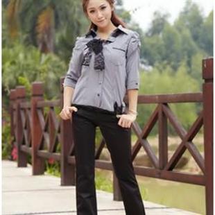 七姿蝶S3022秋装新款简约OL韩版格子衬衣