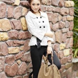 七姿蝶S3027秋装新款碎花双排扣翻领上衣