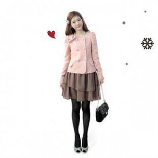 韩依依A1572爆款冬装新款羊毛呢蝴蝶结可爱修身外套