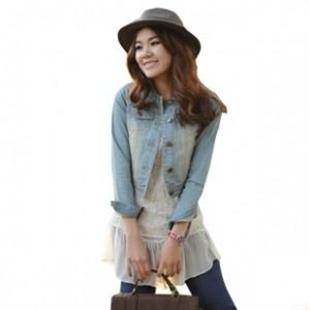 韩依依A1560时尚个性圆领长袖修身牛仔外套