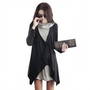 韩依依秋装A1543时尚百搭不规则前襟深V领斜扣长袖透气开衫