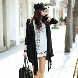 A1534韩依依秋装新款休闲时尚百搭韩版丝光棉显瘦长袖长款开衫