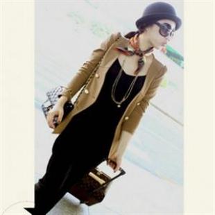 韩依依A1562 冬装新款韩版气质通勤装双排扣弹力无领外套