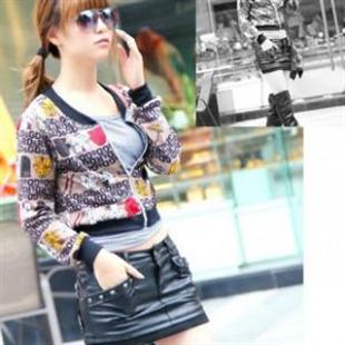 n9style114250秋季新款时尚帅气圆领拉链开衫花色卫衣外套