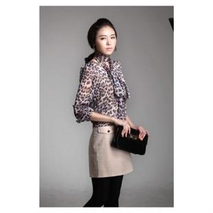SZ1605新版秋裙豹纹式配围巾气质女生职业连衣裙