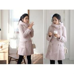 SZ1600韩国冬季新款高档带帽独特烟花绒双排扣保暖大衣