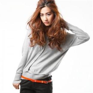 A110812 斜襟V领拼接薄款假两件套长袖针织衫打底毛衣