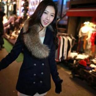 GW52157斜边狐狸毛领英式双排扣外套(配狐狸毛领）