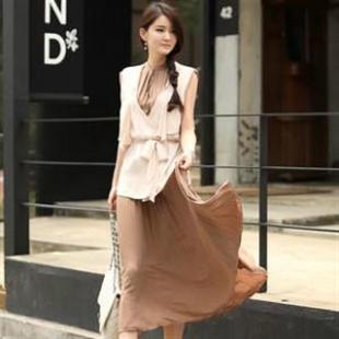 HJ1069 秋装 优雅个性复古立领超长压皱连衣裙