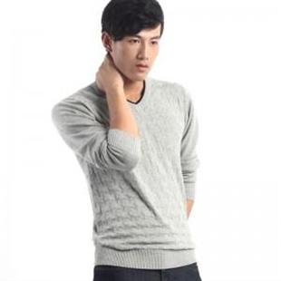 格男仕 时尚经典V领潮流男士针织衫 纯棉 毛衣 男 B024-4 灰色
