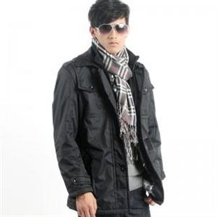 格男仕 爆款 简约大气男士休闲中长款棉衣外套 J025 黑色