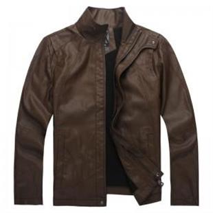 格男仕  时尚修身剪裁简约利落皮革皮衣外套 男 T005-13 咖啡