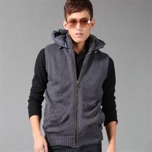 GENANX 秋冬连帽休闲针织毛线拼接百搭马甲 男 M004-4 灰色