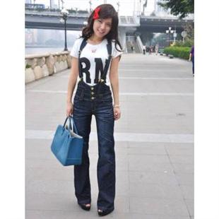春装新品韩版牛仔背带裤阔腿裤