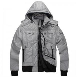 冬装 男装棉服连帽亮面时尚棉衣修身外套 男 J084-6 浅灰