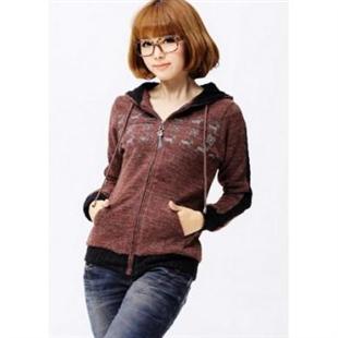 代尔缔诗 韩版大码女装百搭拉链修身连帽加厚卫衣11043089